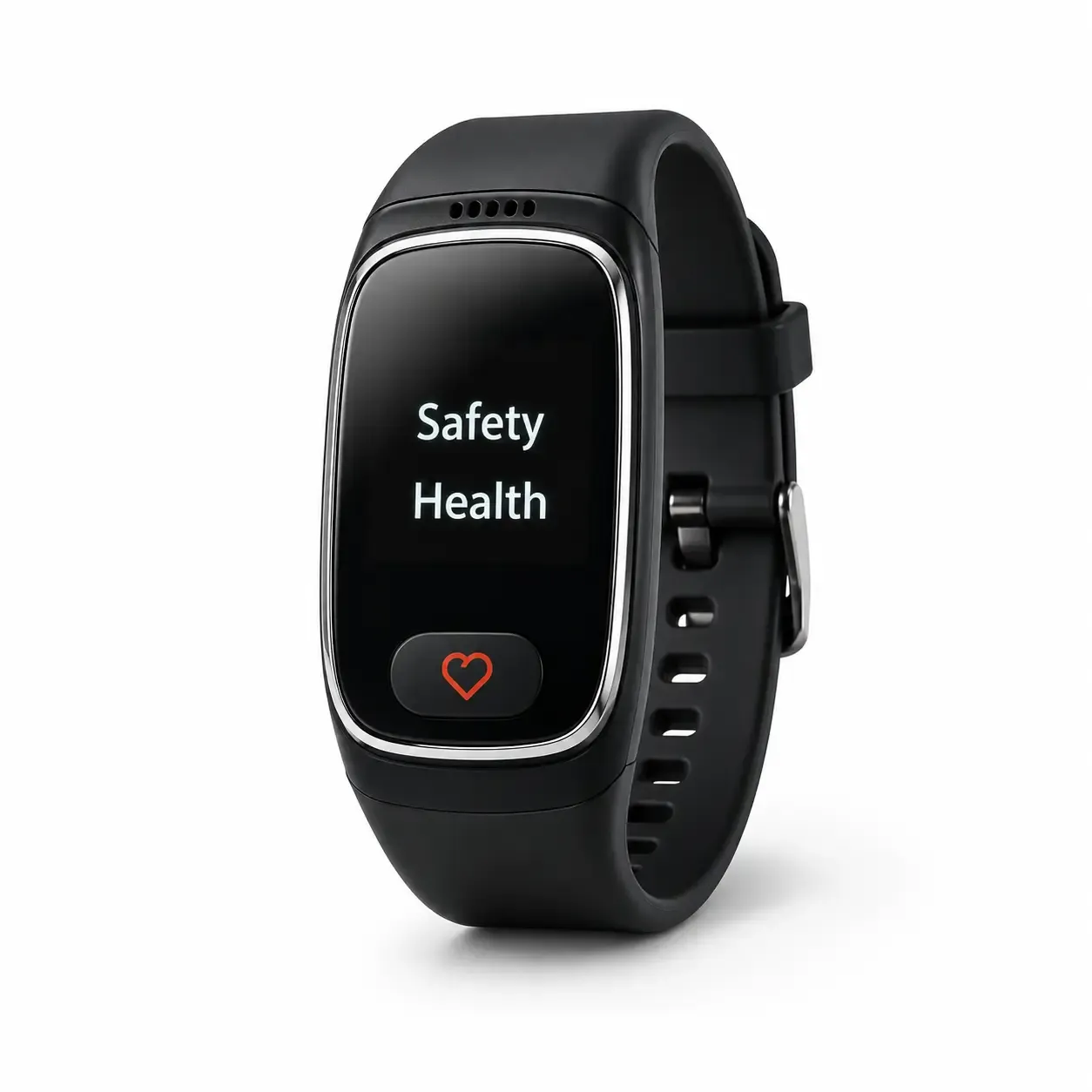 Relógio SempreJunttos ligando, com a tela inicial “Safety / Health”.
